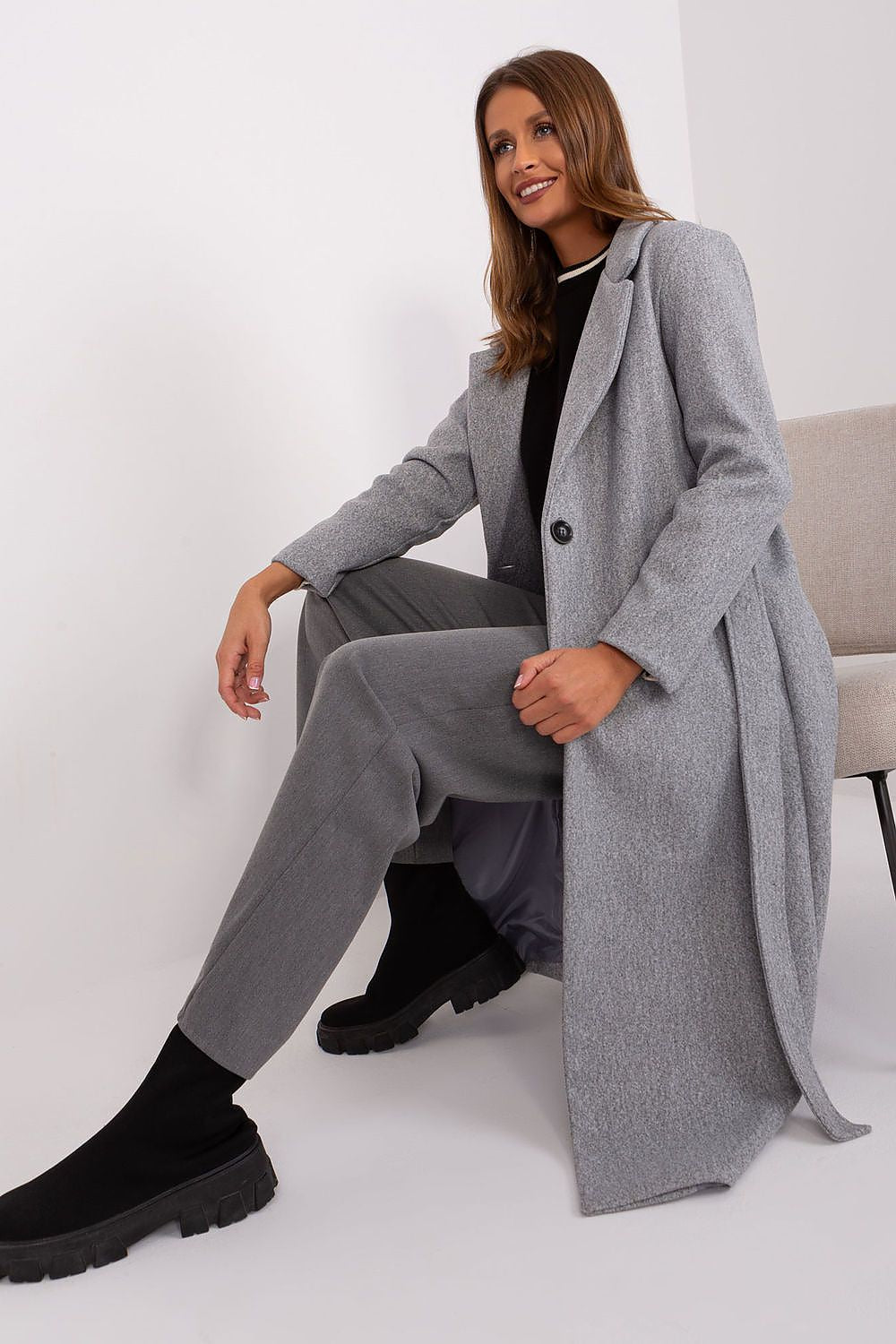   Płaszcz Damski Model TW-PL-BI-5312-1.31 Grey - Och Bella 