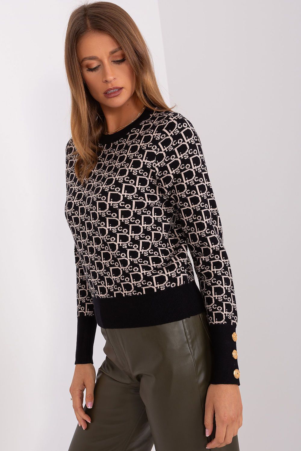   Sweter Damski Model AT-SW-2342.46P Black/Beige - AT 