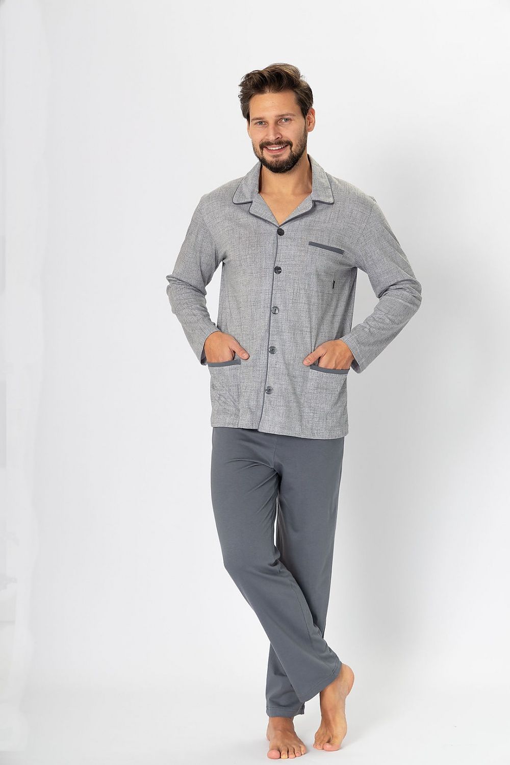   Piżama Męska Model Ambroży 196 Grey Melange - M-Max 