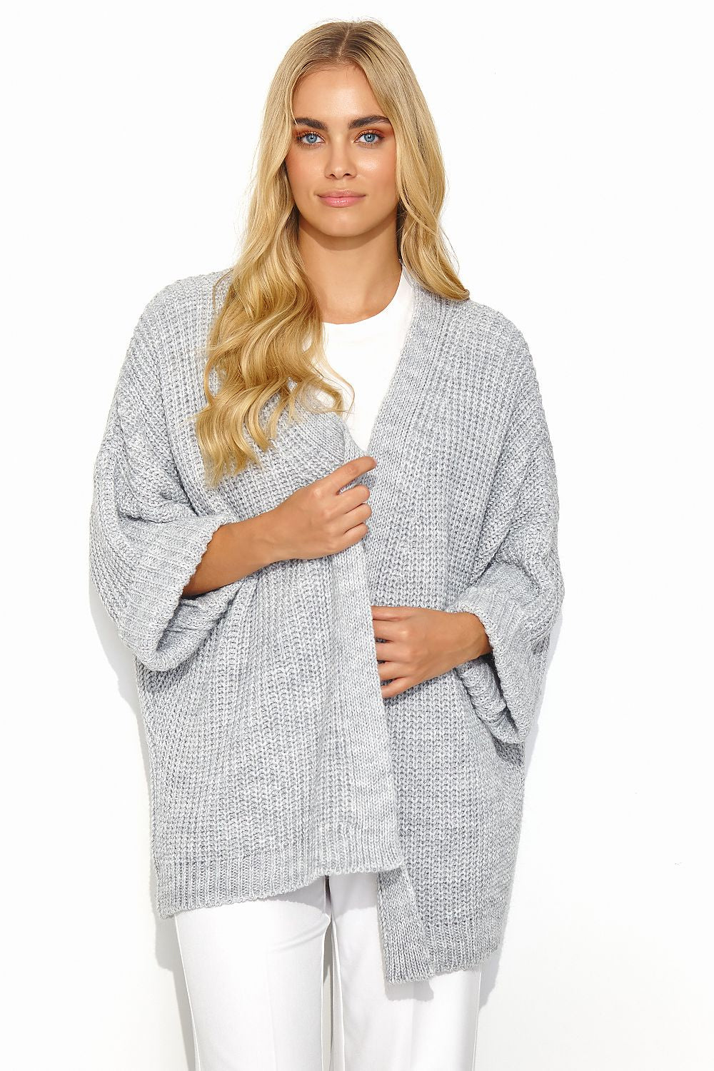  Sweter Kardigan Model S145 Grey Melange - Makadamia 