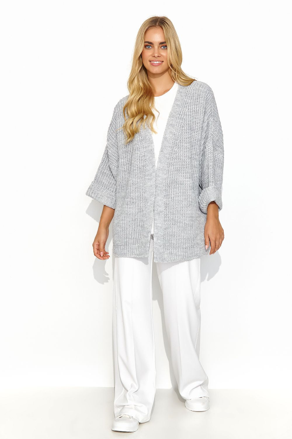  Sweter Kardigan Model S145 Grey Melange - Makadamia 