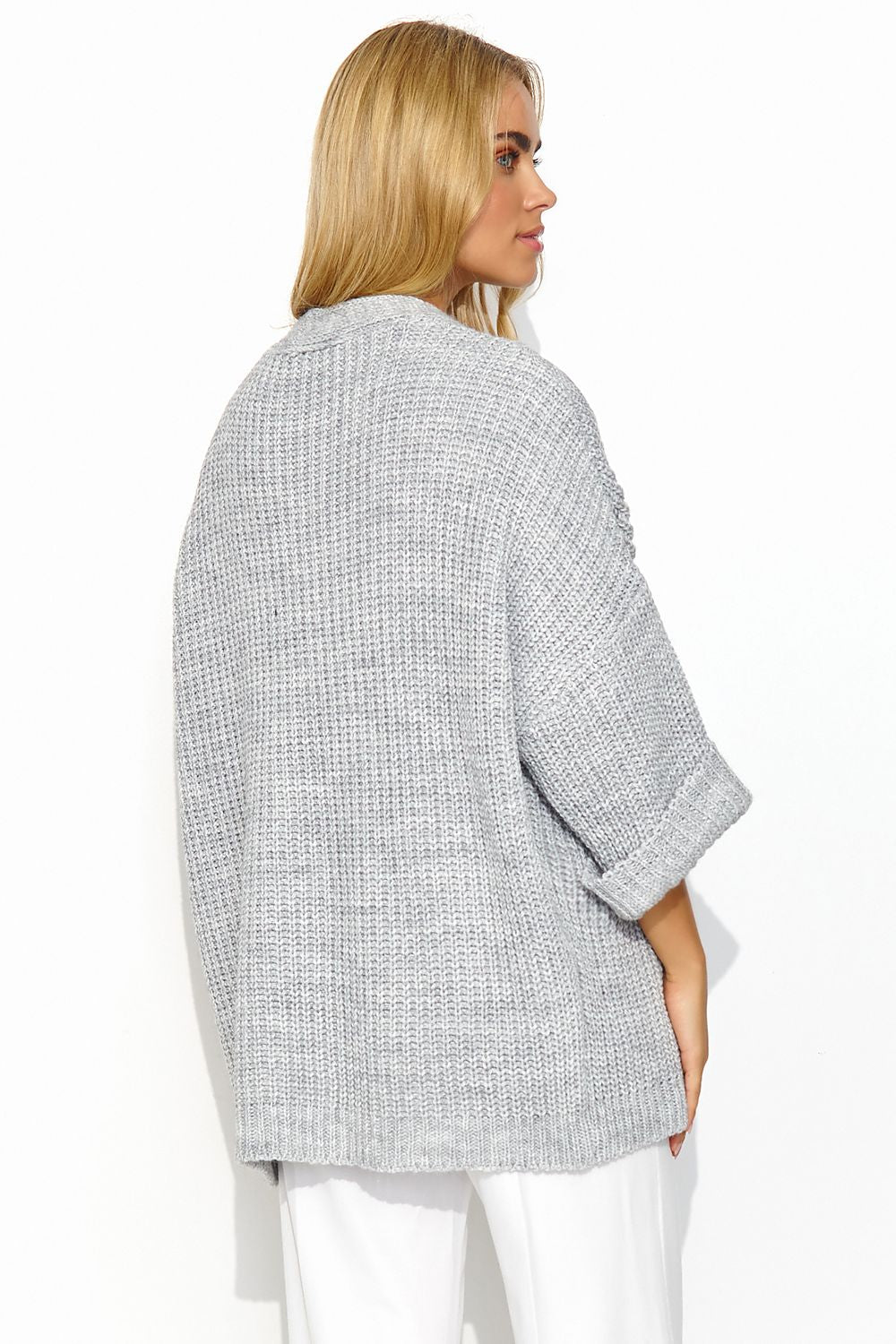  Sweter Kardigan Model S145 Grey Melange - Makadamia 
