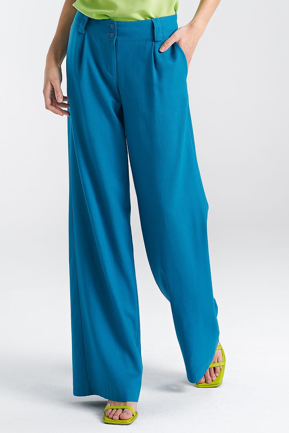   Spodnie lniane wide leg SD85 Blue - Nife 
