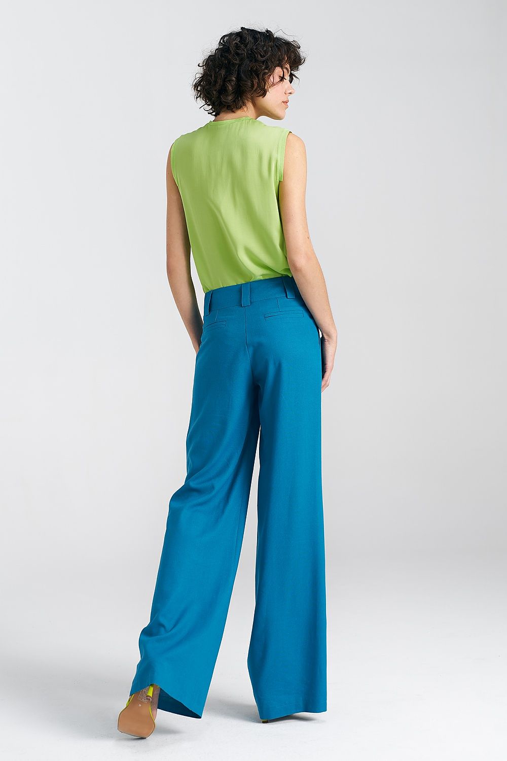   Spodnie lniane wide leg SD85 Blue - Nife 
