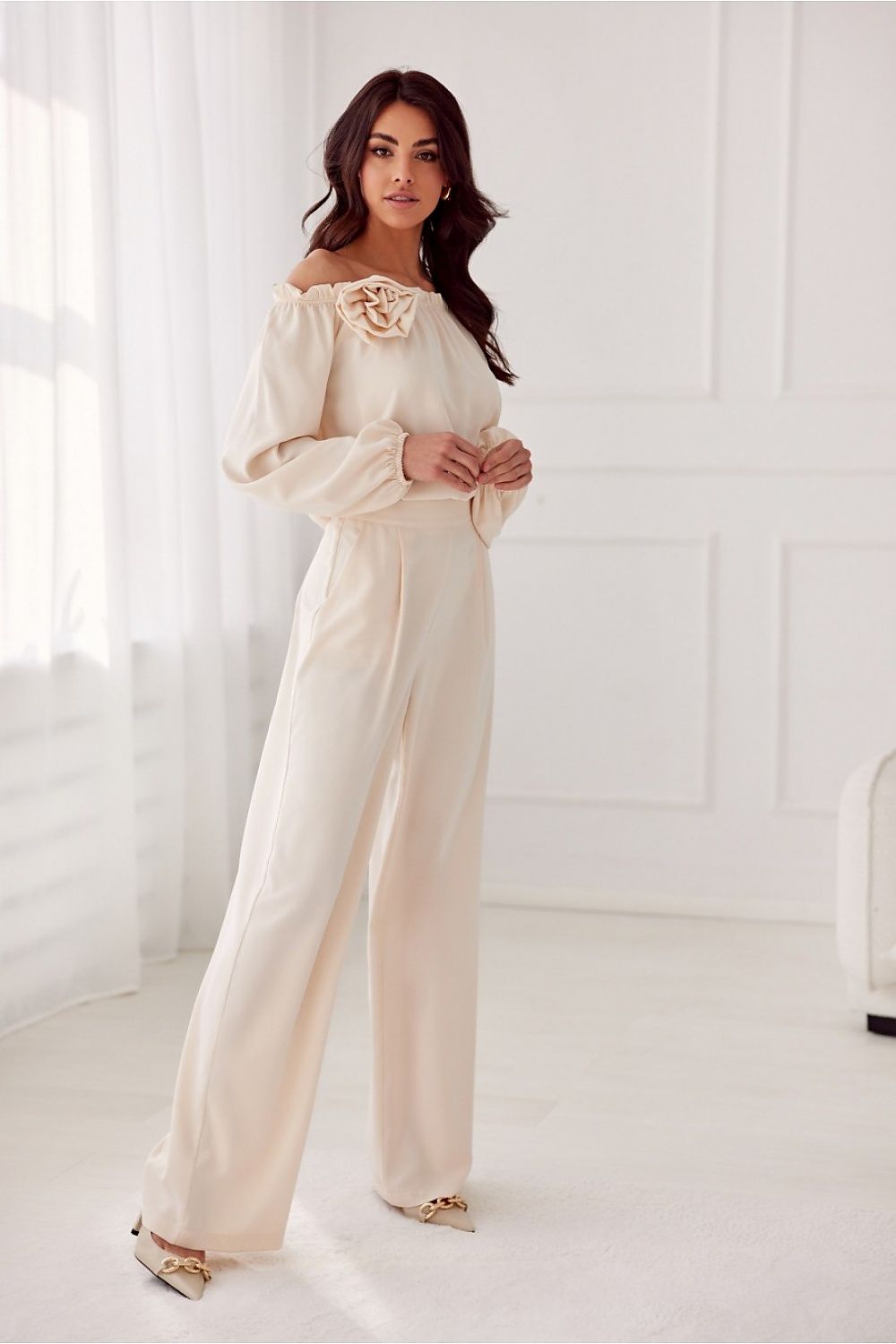  Spodnie Damskie Model Alaya BEJ SPD0032 Light Beige - Roco Fashion 
