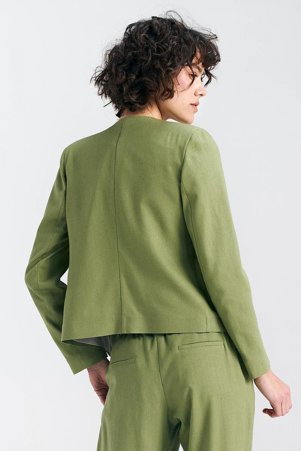   Żakiet typu chanel lniany Z54 Green Pistacjowy - Nife 