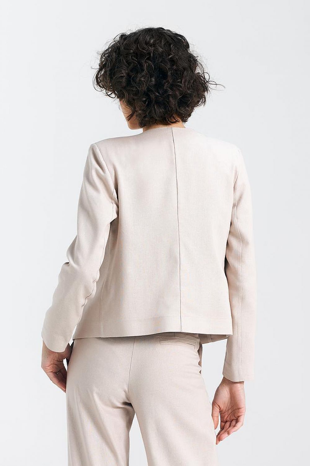   Żakiet typu chanel lniany Z54 Beige - Nife 