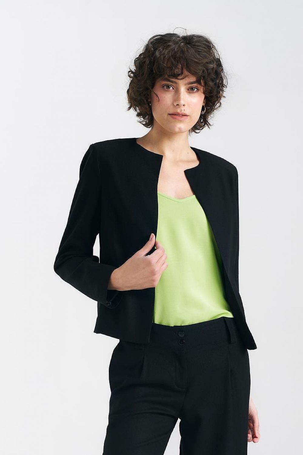   Żakiet typu chanel lniany Z54 Black - Nife 