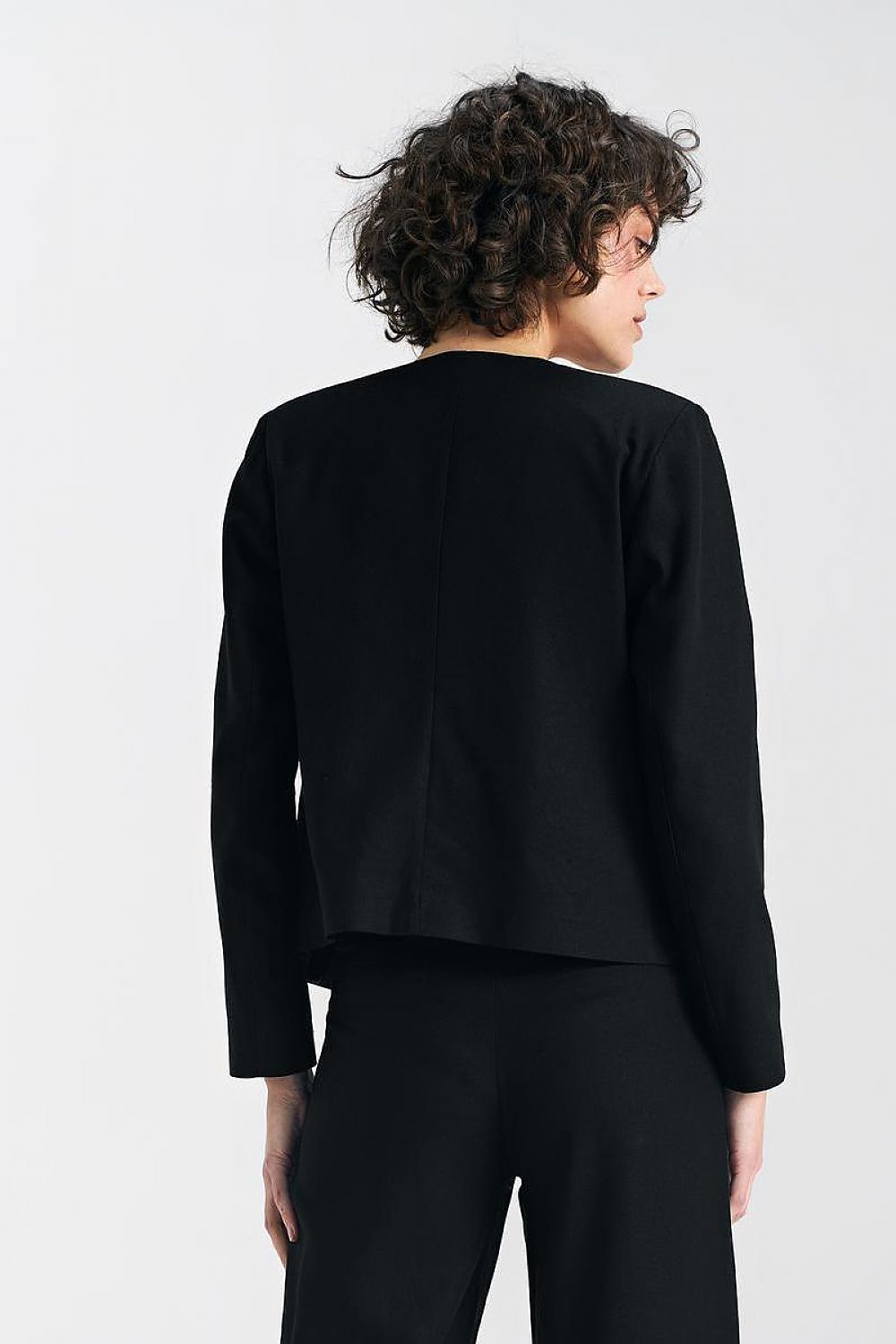   Żakiet typu chanel lniany Z54 Black - Nife 