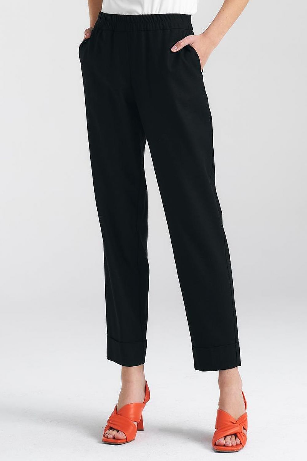  Spodnie lniane z gumką w pasie SD84 Black - Nife 