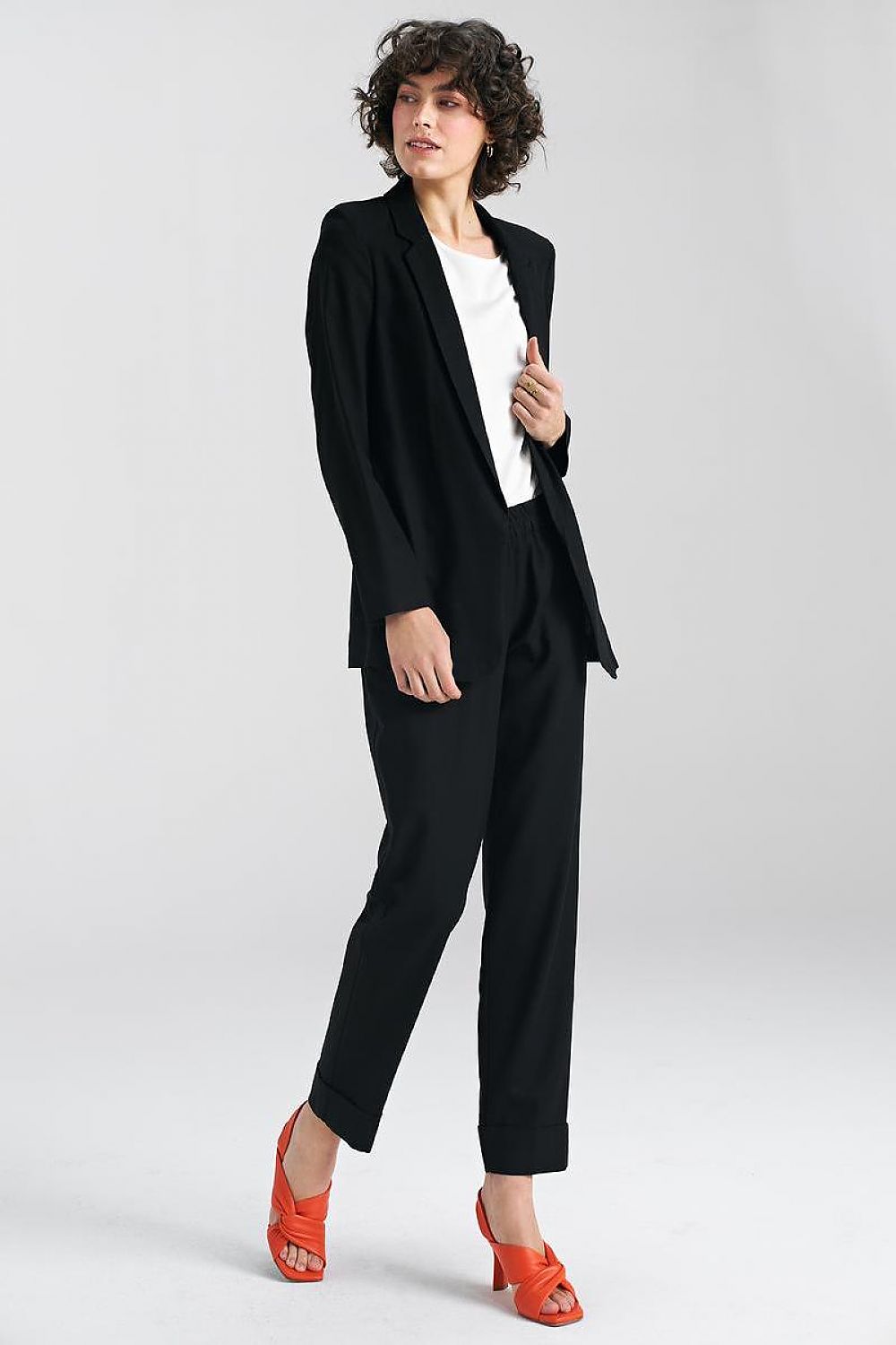  Spodnie lniane z gumką w pasie SD84 Black - Nife 