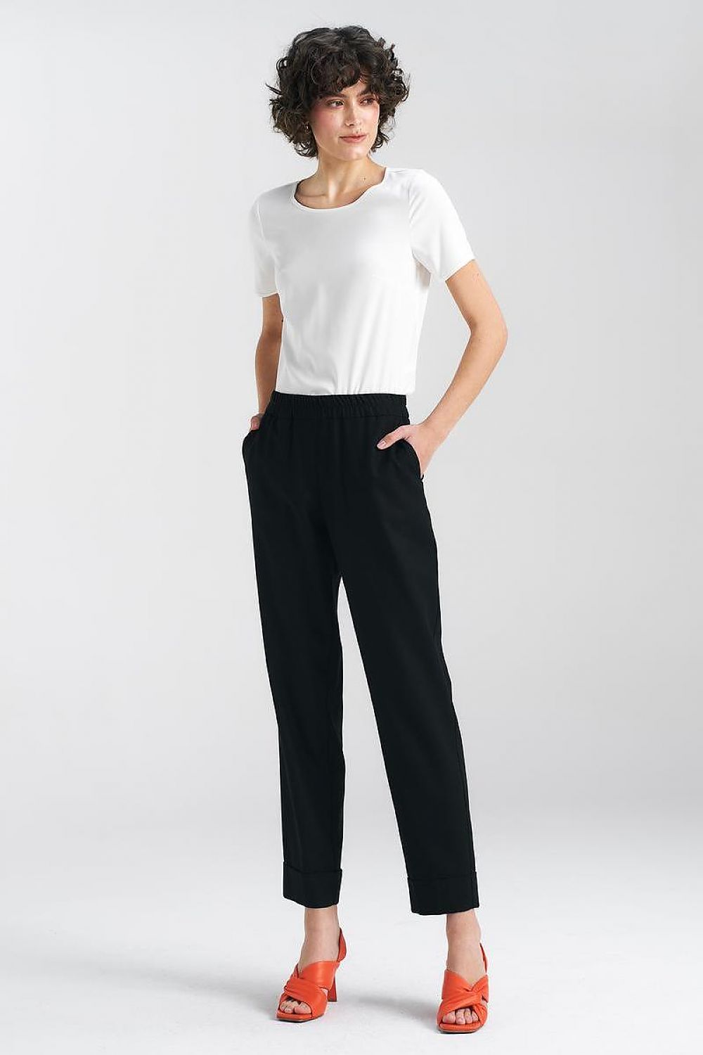  Spodnie lniane z gumką w pasie SD84 Black - Nife 