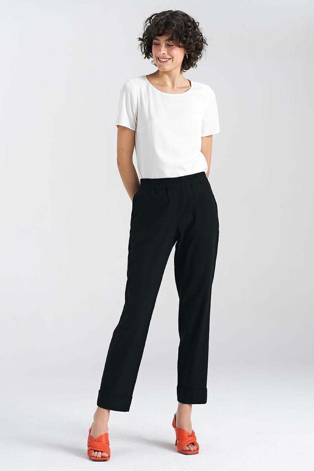  Spodnie lniane z gumką w pasie SD84 Black - Nife 