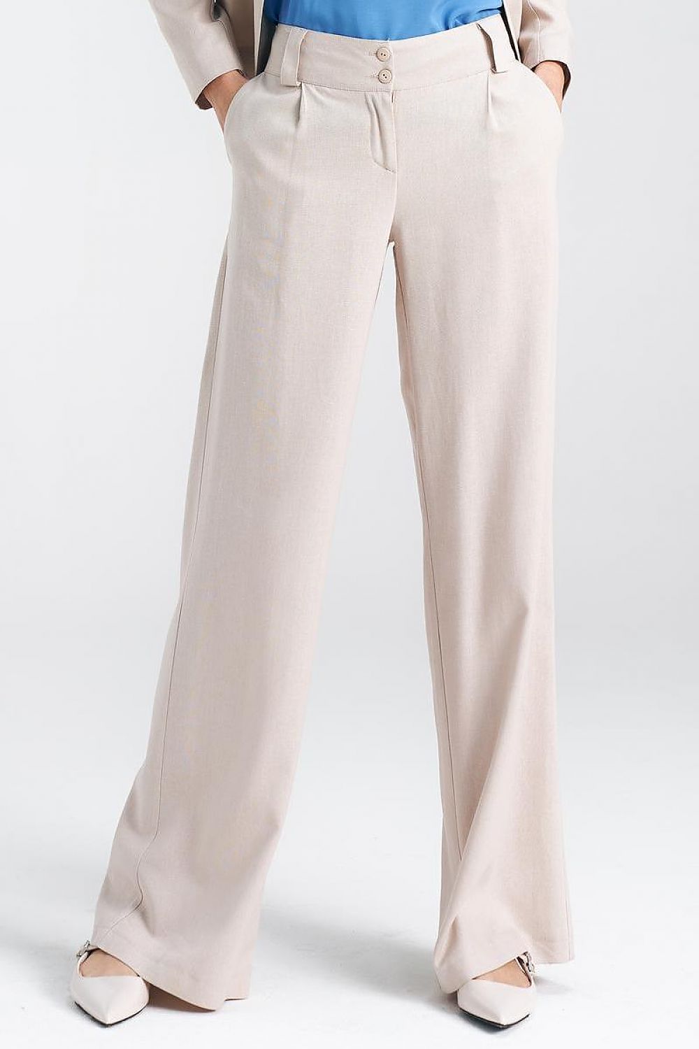   Spodnie lniane wide leg SD85 Beige - Nife 