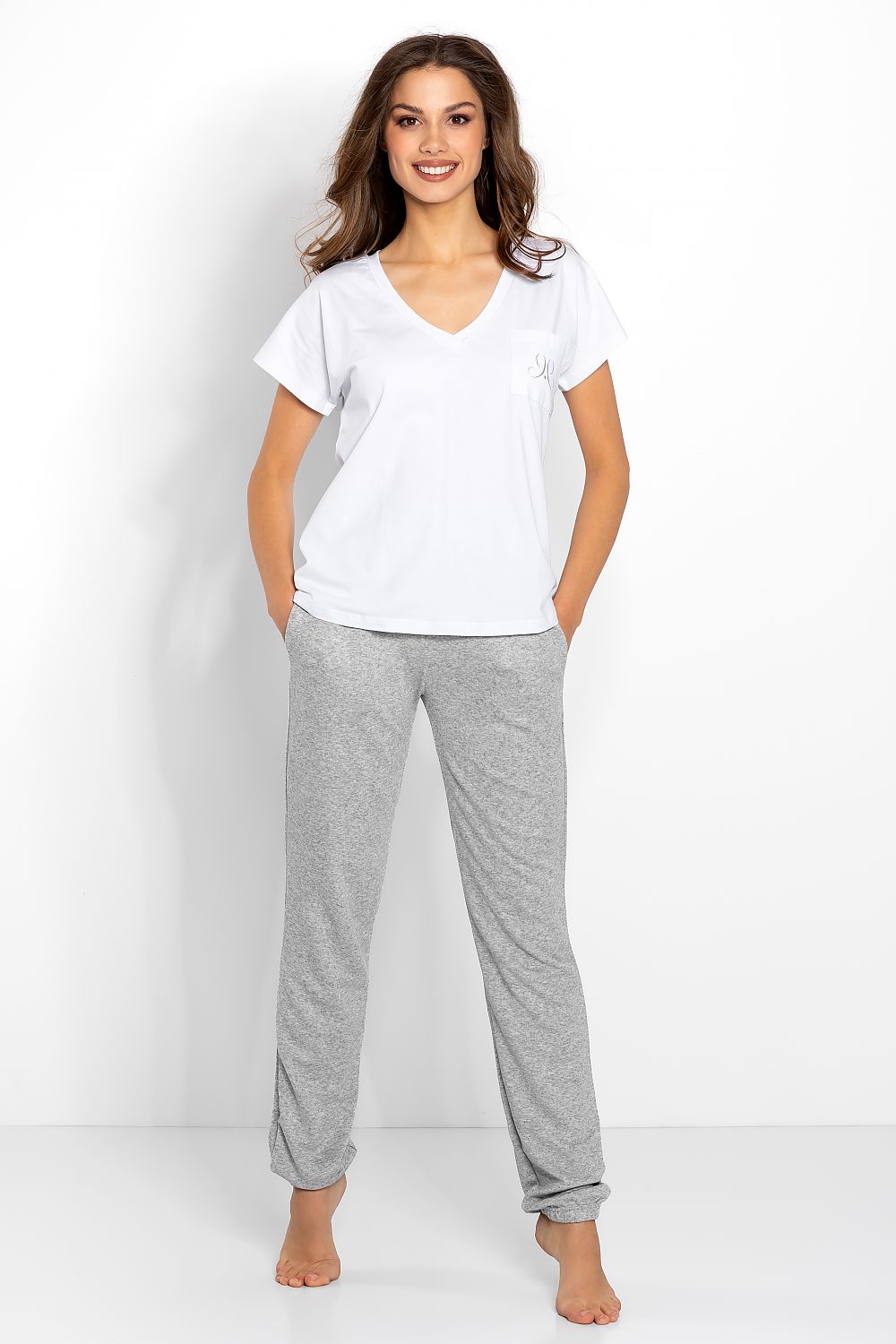  Piżama Komplet Model Chill Out White/Grey - Momenti Per Me 