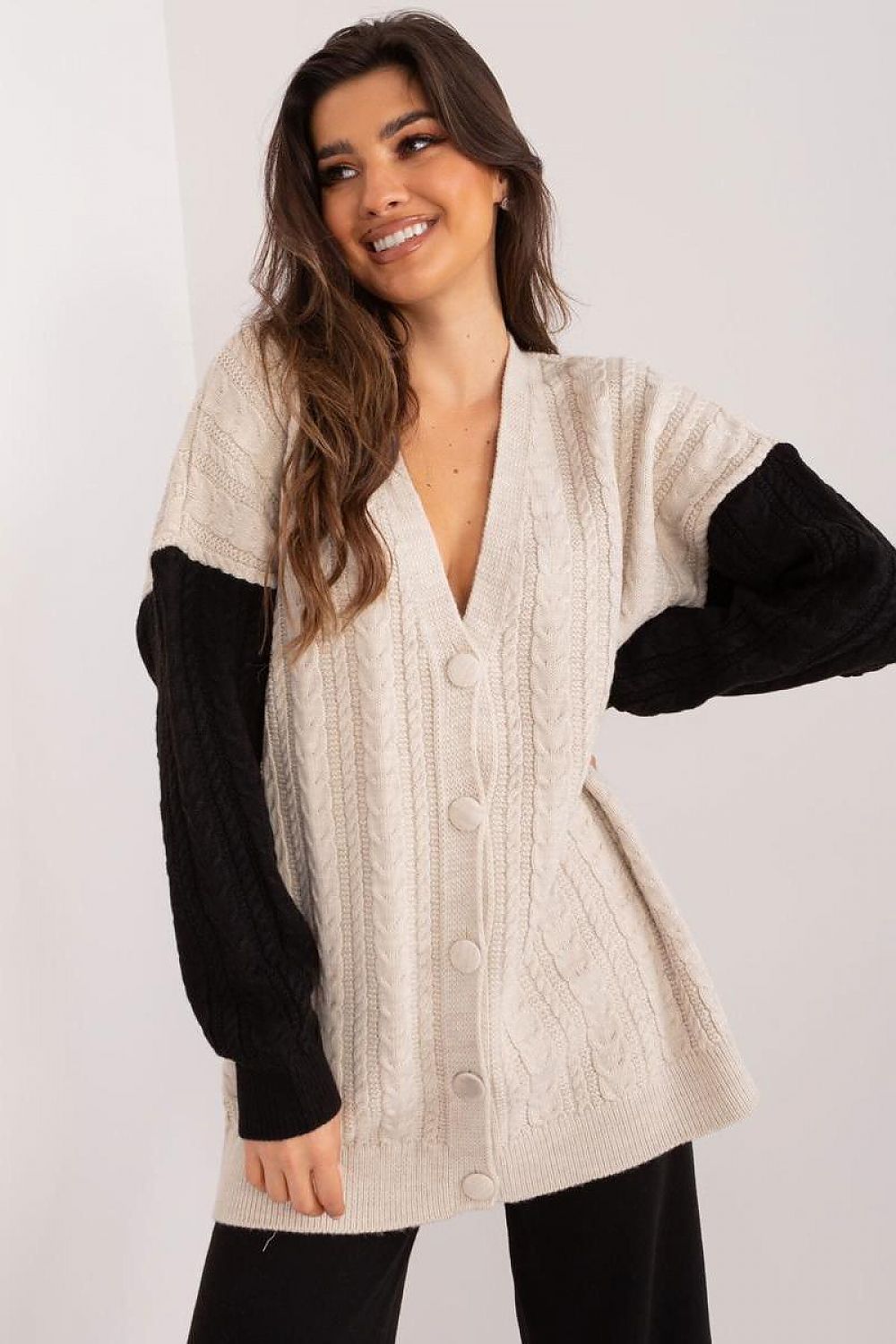  Sweter Damski Model BA-SW-0549.32 Black/Beige - Badu 