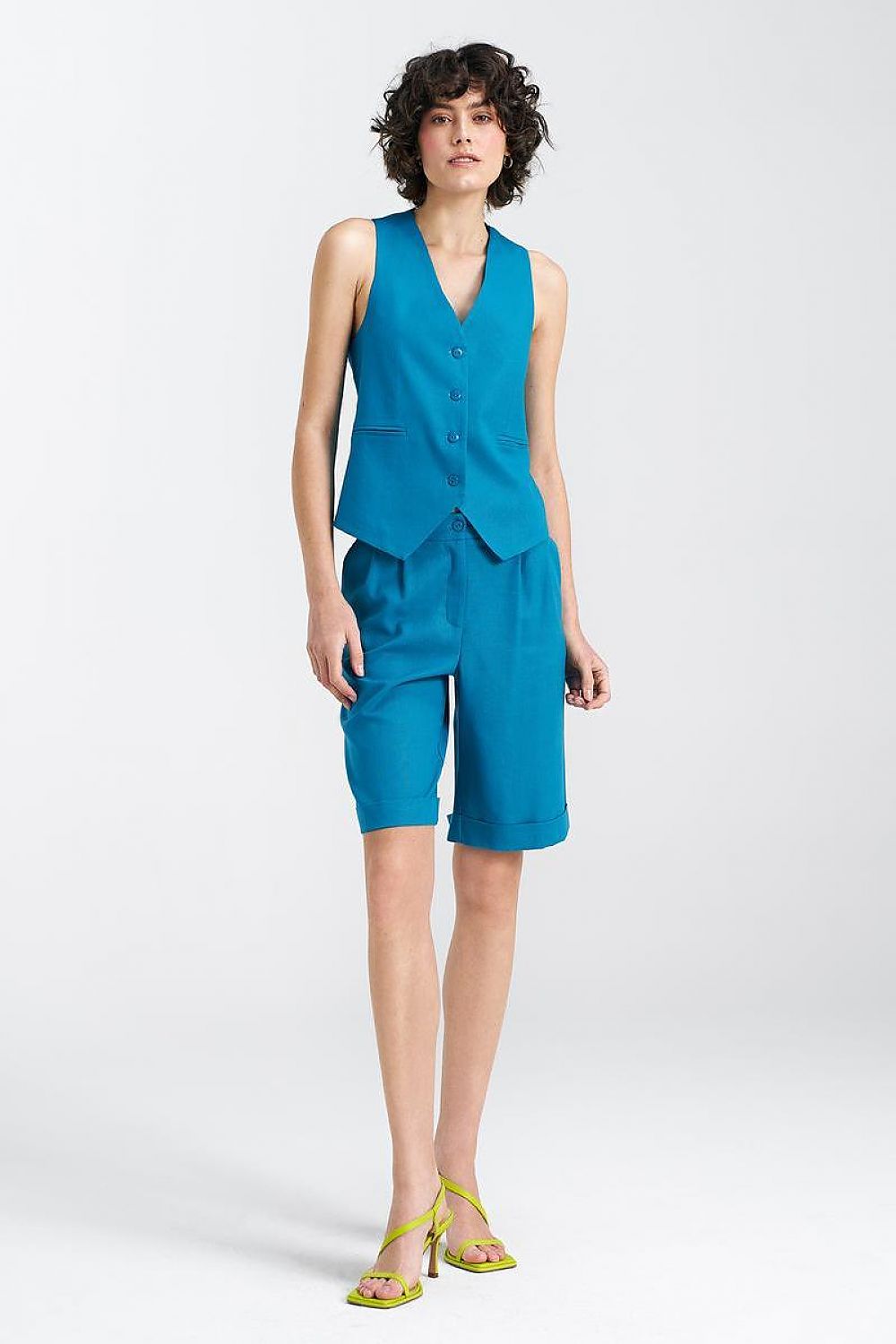   Krótkie lniane spodnie typu szorty SD86 Blue - Nife 