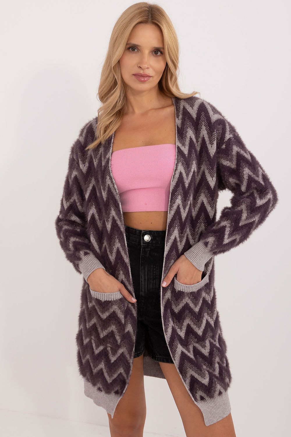  Sweter Kardigan Model AT-SW-2340-A.00 Dark Violet - AT 