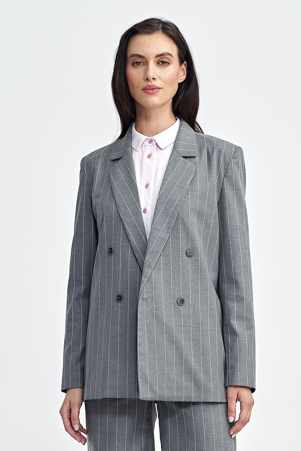   Marynarka oversize dwurzędowa prążek Z71 Grey - Nife 