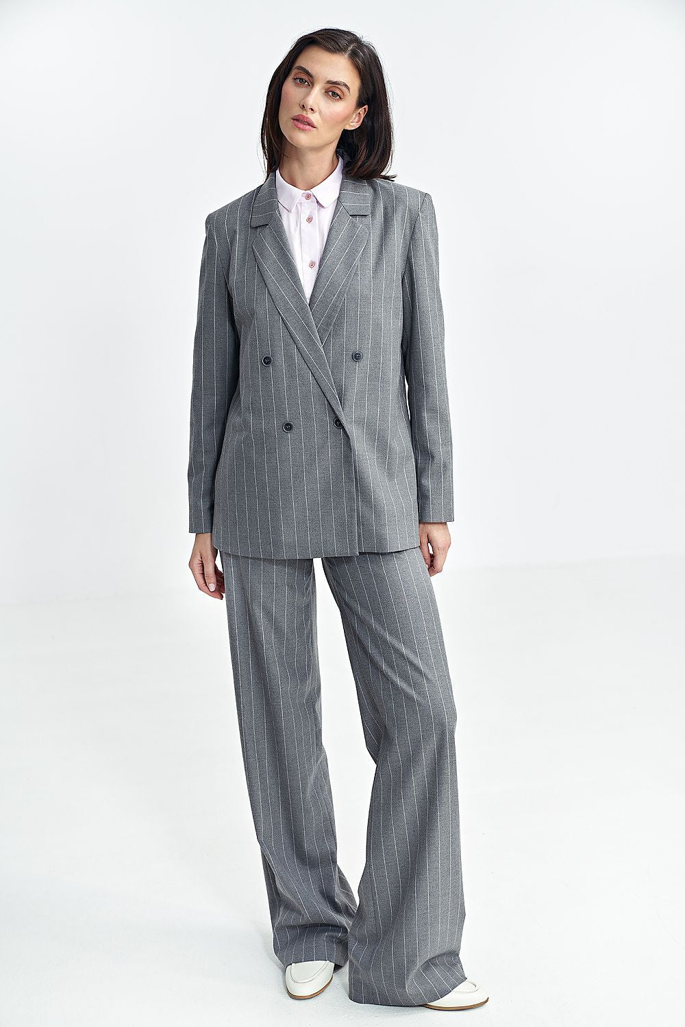   Marynarka oversize dwurzędowa prążek Z71 Grey - Nife 