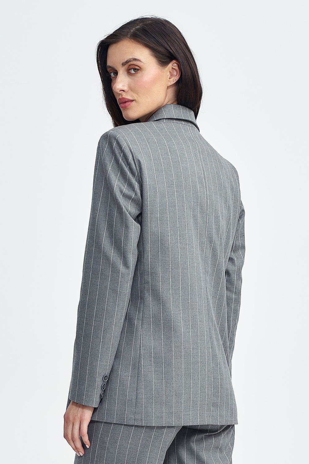   Marynarka oversize dwurzędowa prążek Z71 Grey - Nife 
