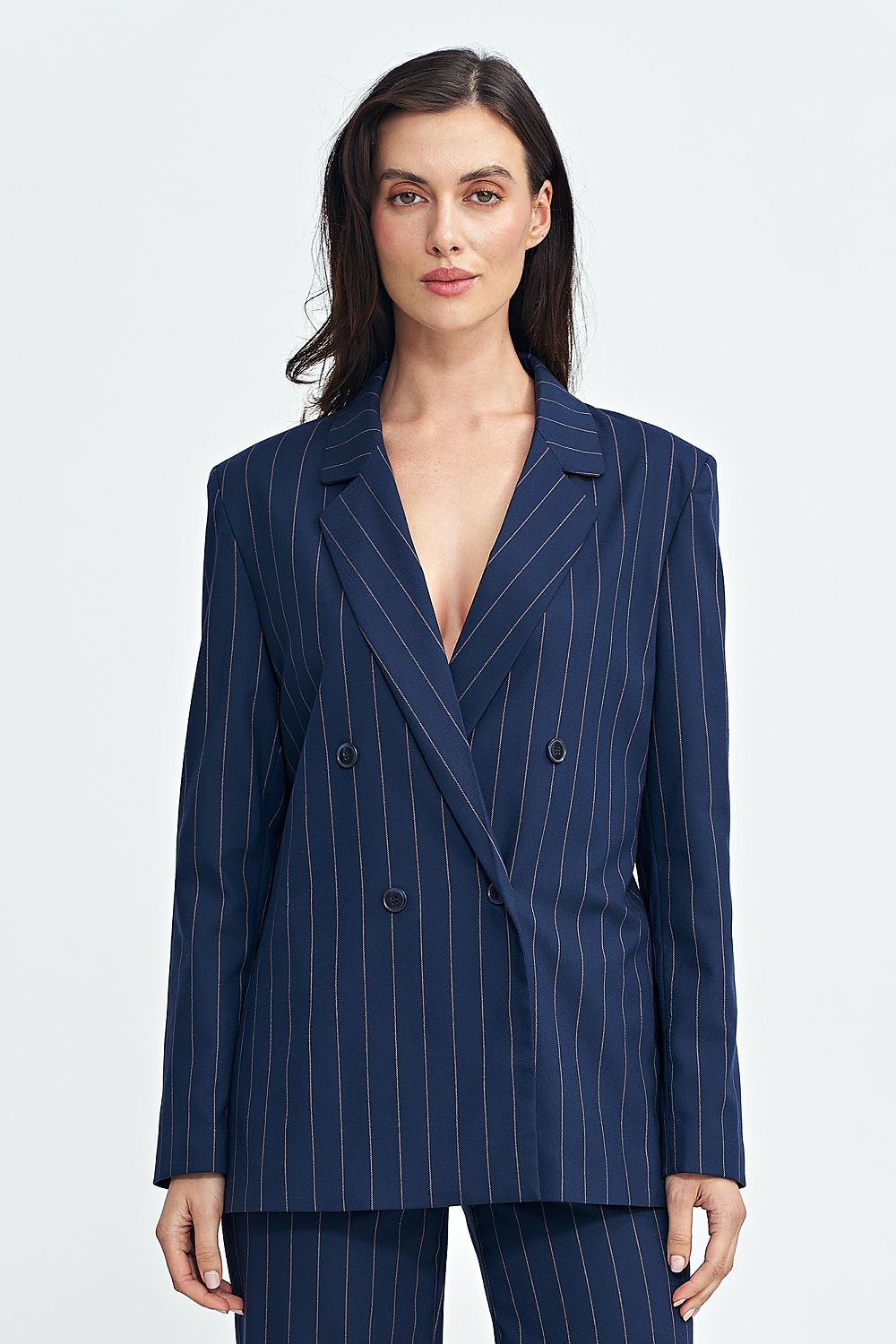   Marynarka oversize dwurzędowa prążek Z71 Navy - Nife 