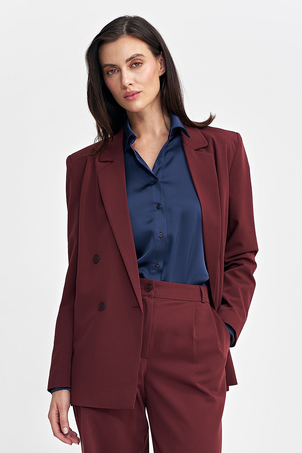   Marynarka oversize, dwurzędowa Z69 Bordo - Nife 