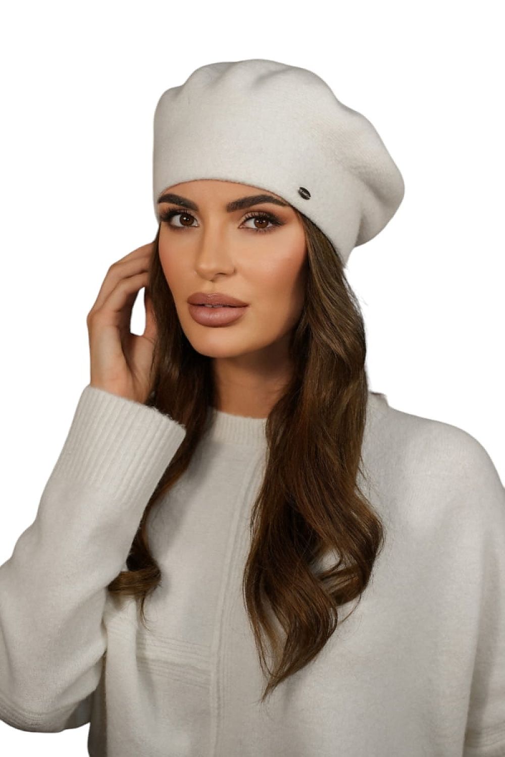   Zimowy Wełniany Beret Damski  Kolor  Ekru Kamea-Kiang - Kamea 
