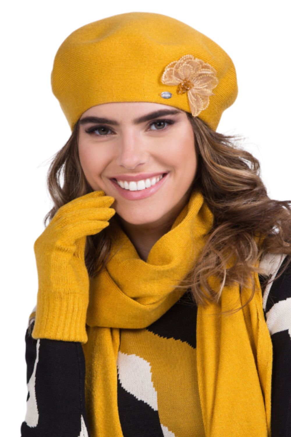   ELZA beret damski kolor musztardowy - Kamea 