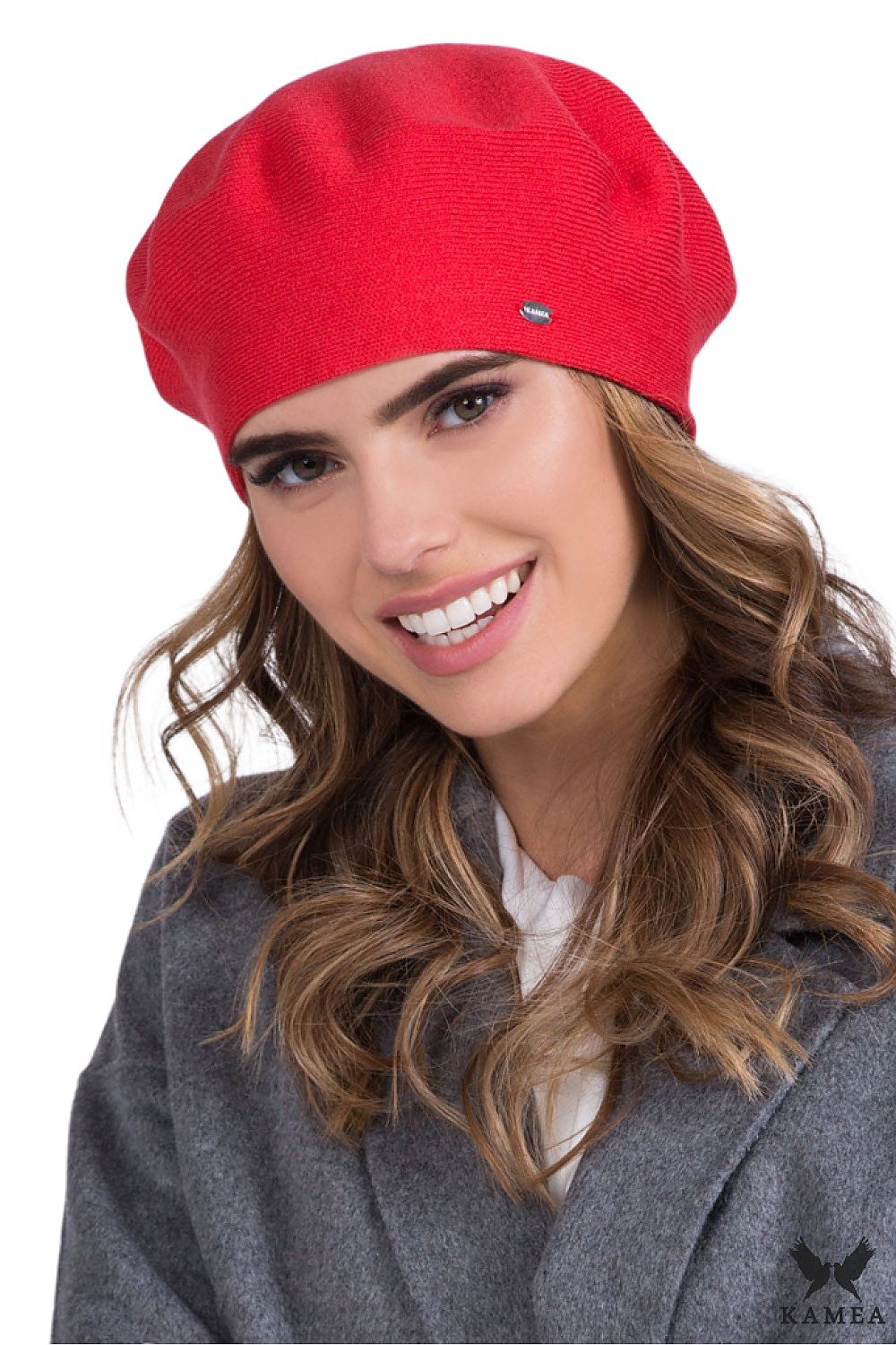   INEZZ beret damski kolor koralowy - Kamea 