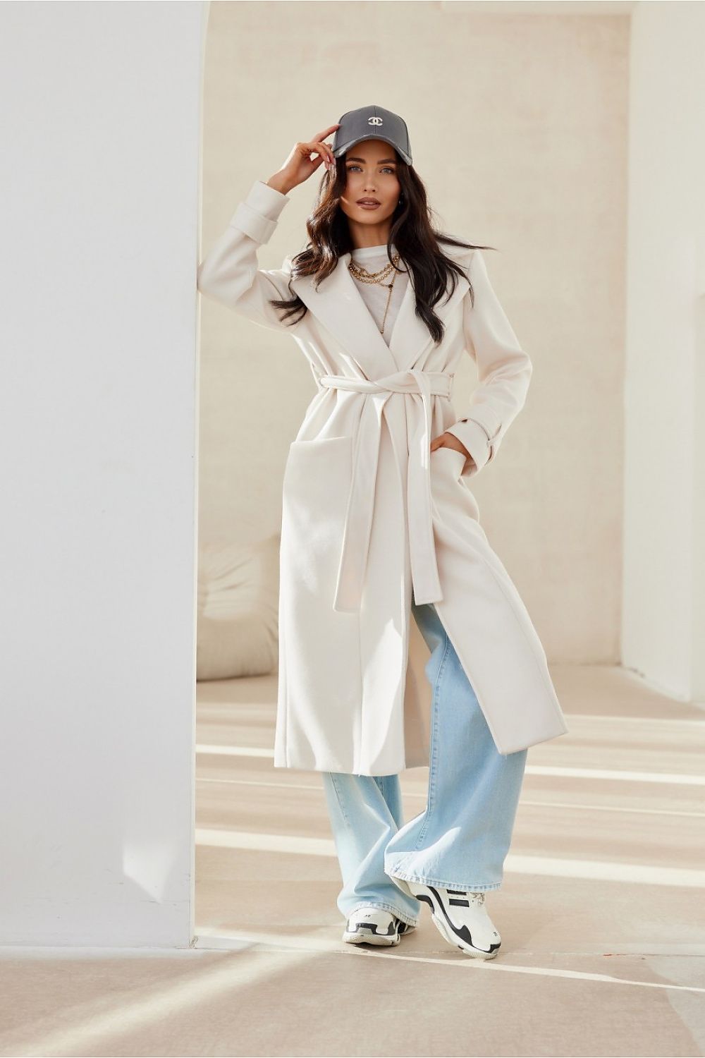   Płaszcz Damski Model Katsy EKR PLA0041 Ecru - Roco Fashion 