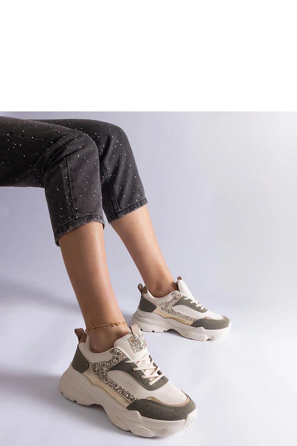   Zielone sneakersy z brokatowymi wstawkami Clorinda - Solea 