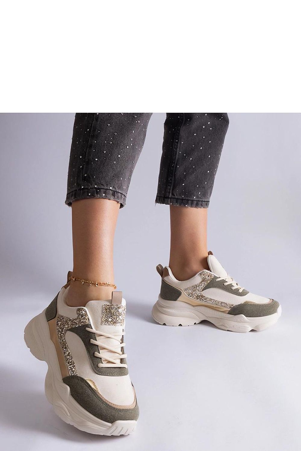   Zielone sneakersy z brokatowymi wstawkami Clorinda - Solea 