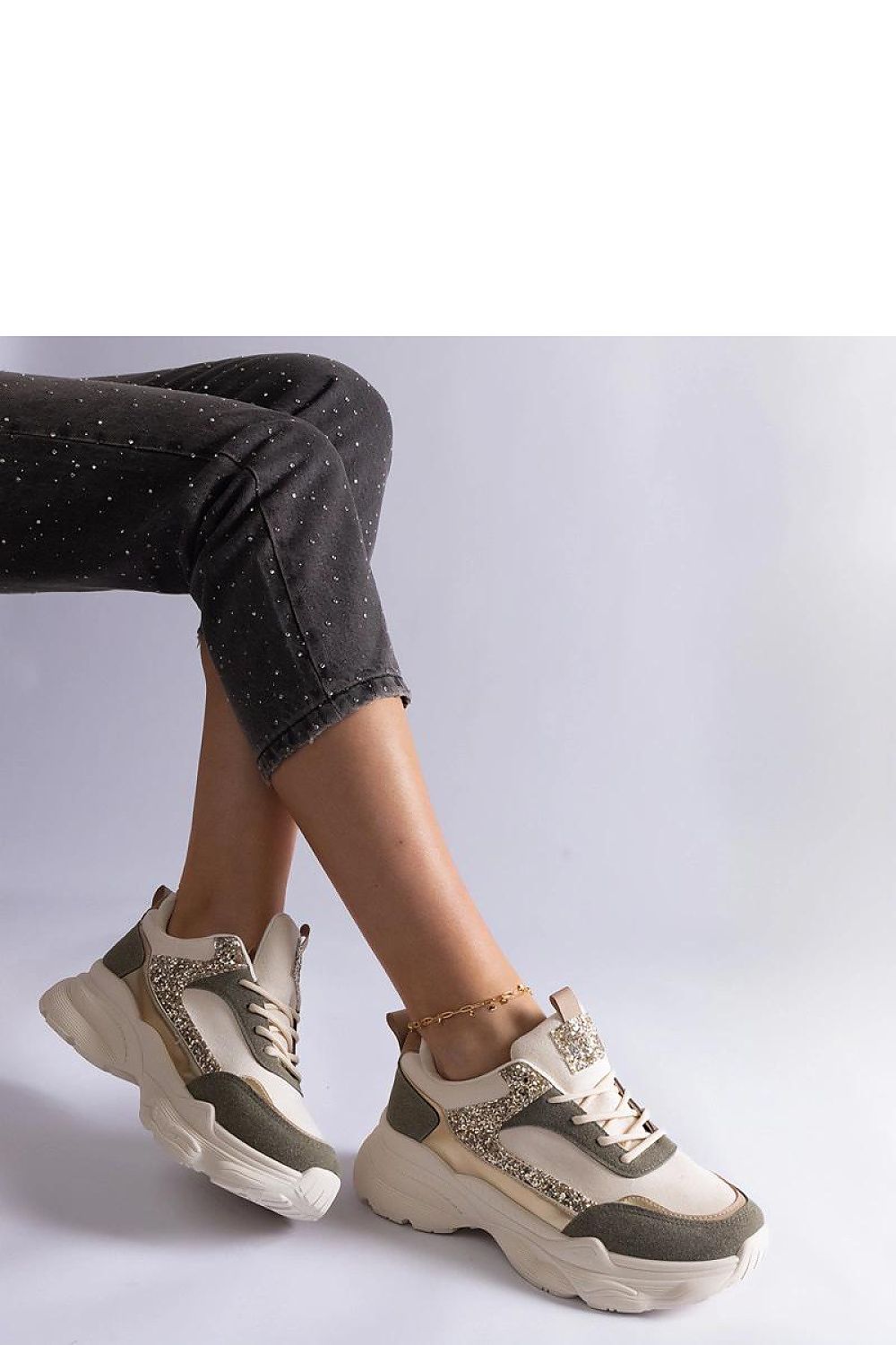   Zielone sneakersy z brokatowymi wstawkami Clorinda - Solea 