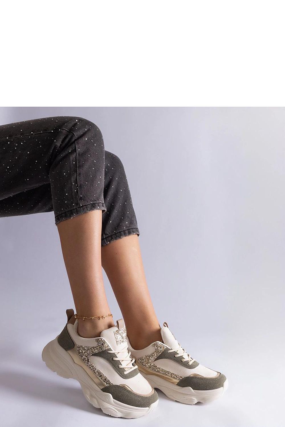   Zielone sneakersy z brokatowymi wstawkami Clorinda - Solea 