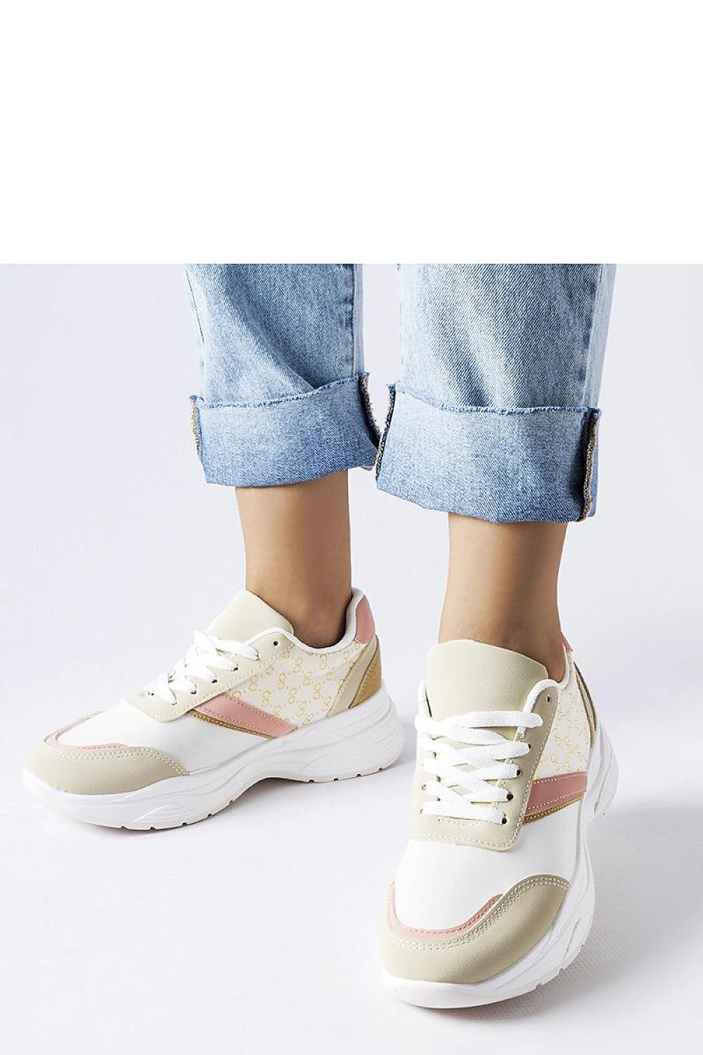   Beżowo-białe sneakersy ze złotym akcentem duffy - Solea 