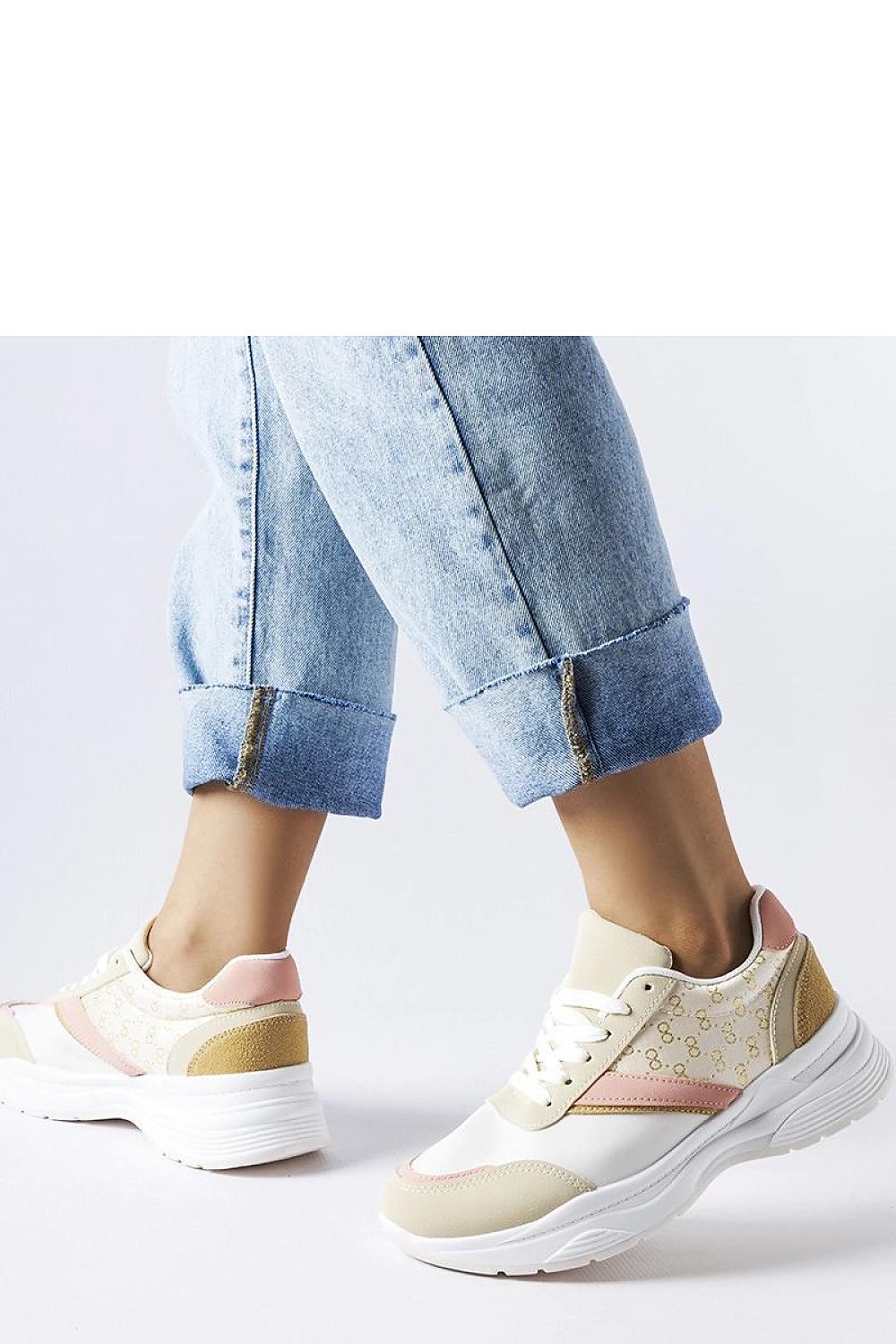   Beżowo-białe sneakersy ze złotym akcentem duffy - Solea 