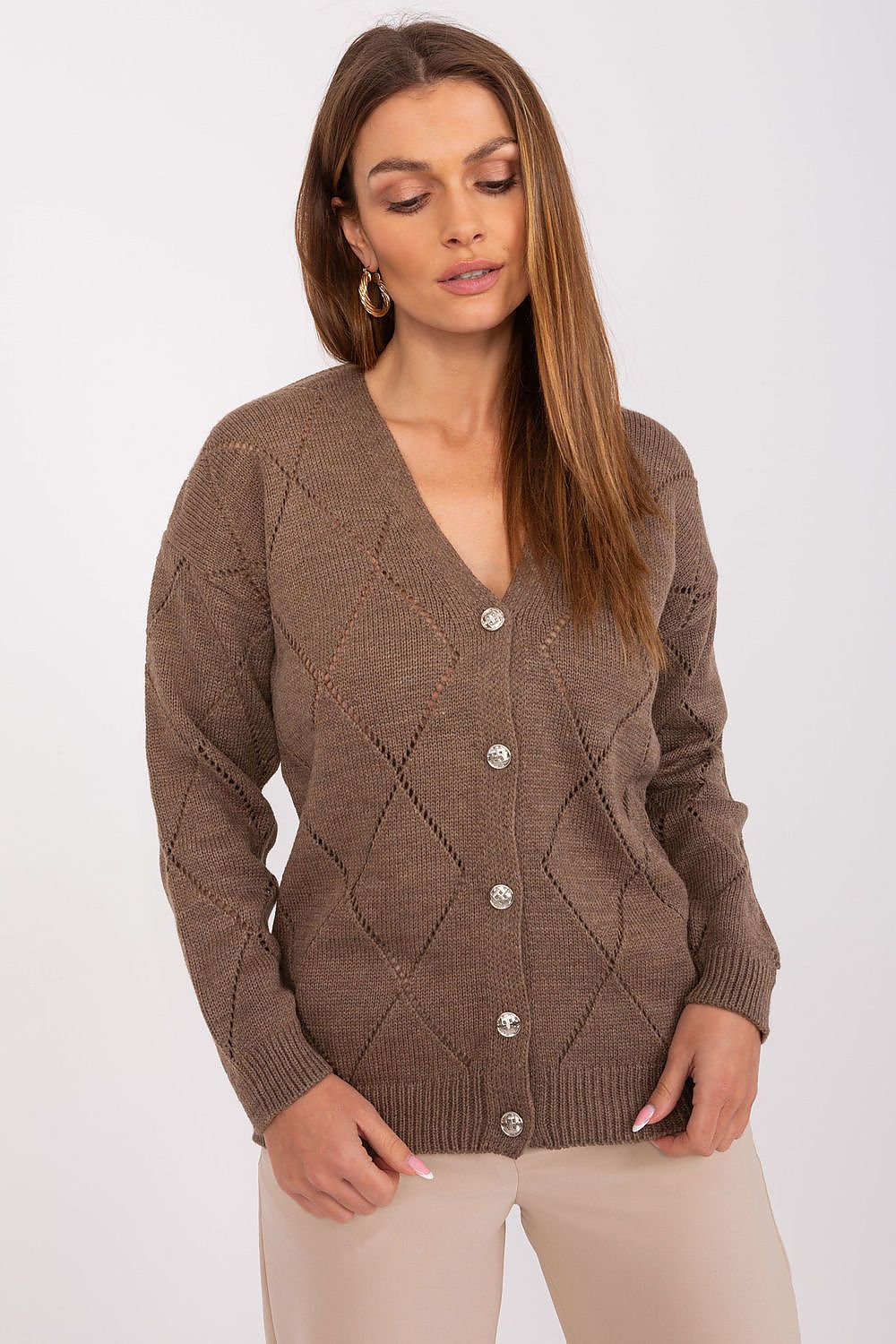  Sweter Damski Model LC-SW-A10-1.19P Brown - Rue Paris 