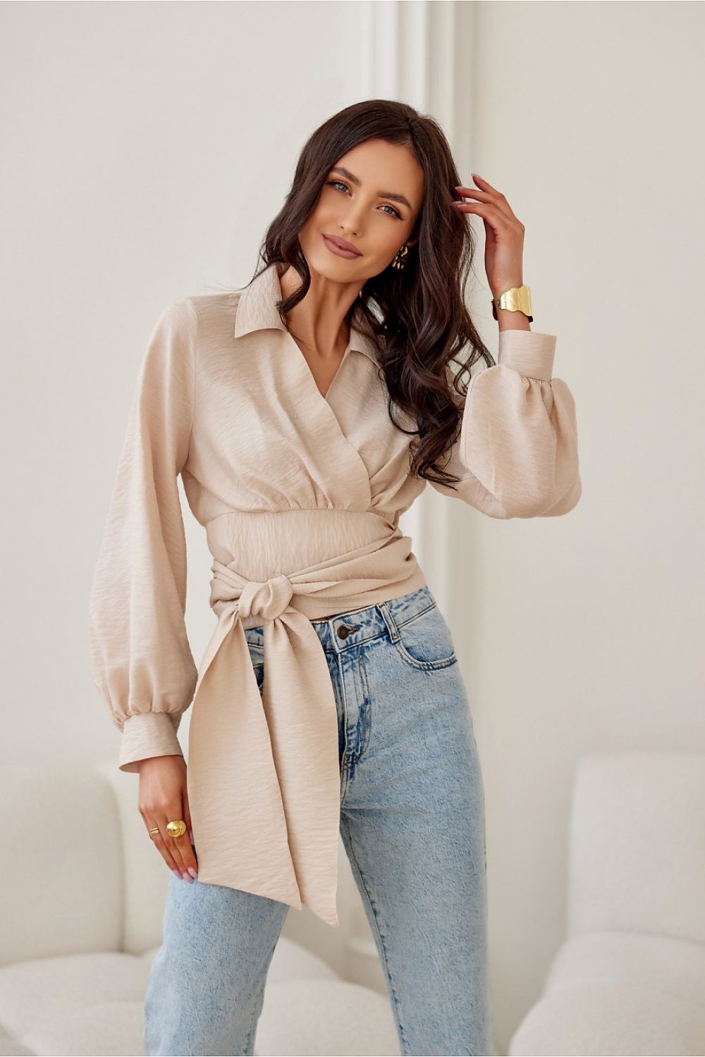   Bluzka Model Bella BEZ BLU0205 Beige - Roco Fashion 