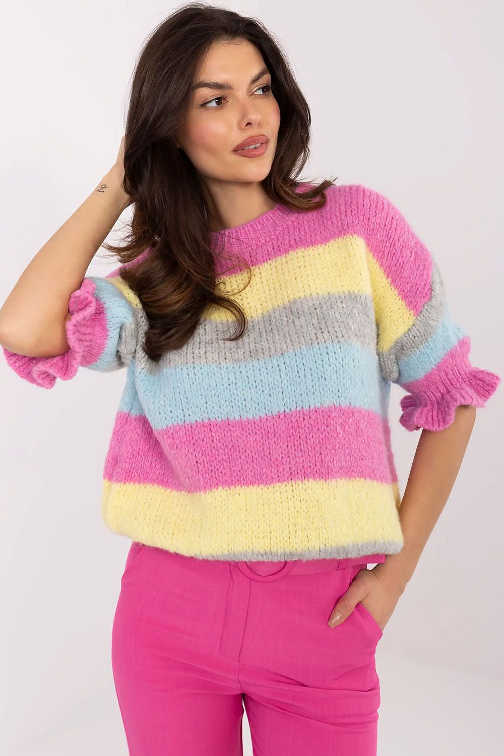   Sweter Damski Model MI-SW-1903.94 Grey/Pink - Italy Moda 