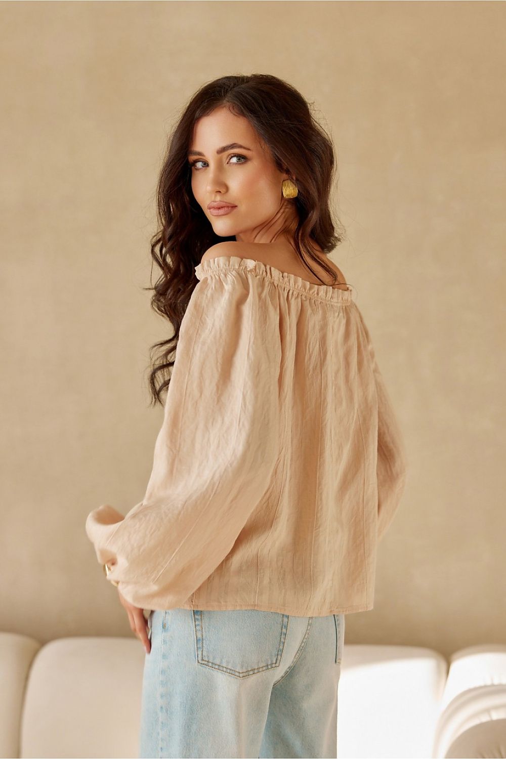   Bluzka Model Monaco BEZ BLU0206 Beige - Roco Fashion 