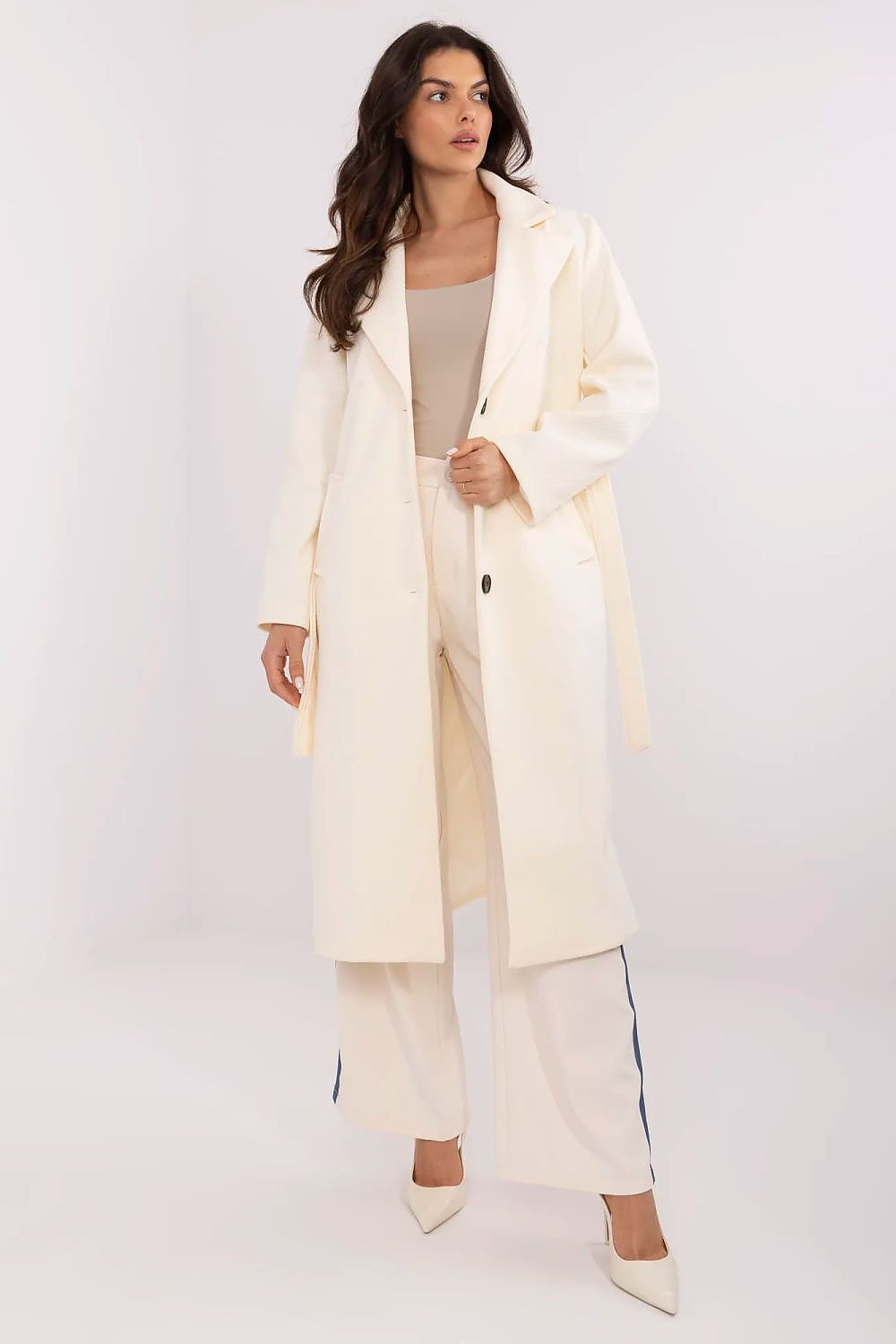   Płaszcz Damski Model MO-PL-1804.00 Ecru - Italy Moda 