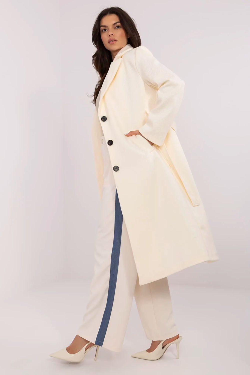   Płaszcz Damski Model MO-PL-1804.00 Ecru - Italy Moda 