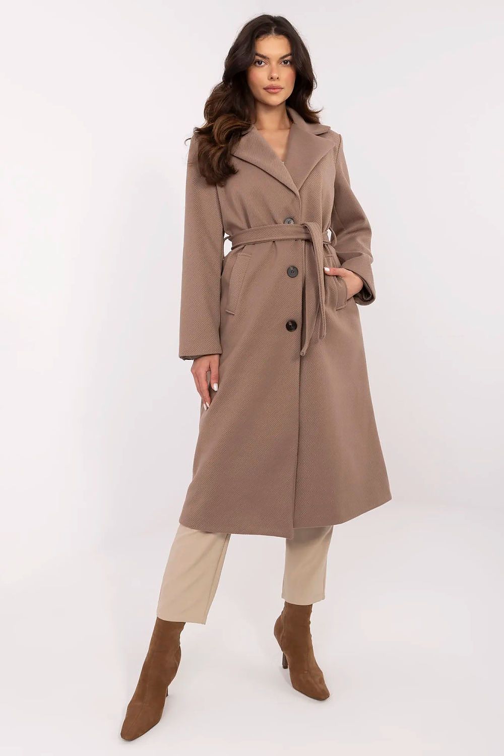  Płaszcz Damski Model MO-PL-1804.00 Dark Beige - Italy Moda 
