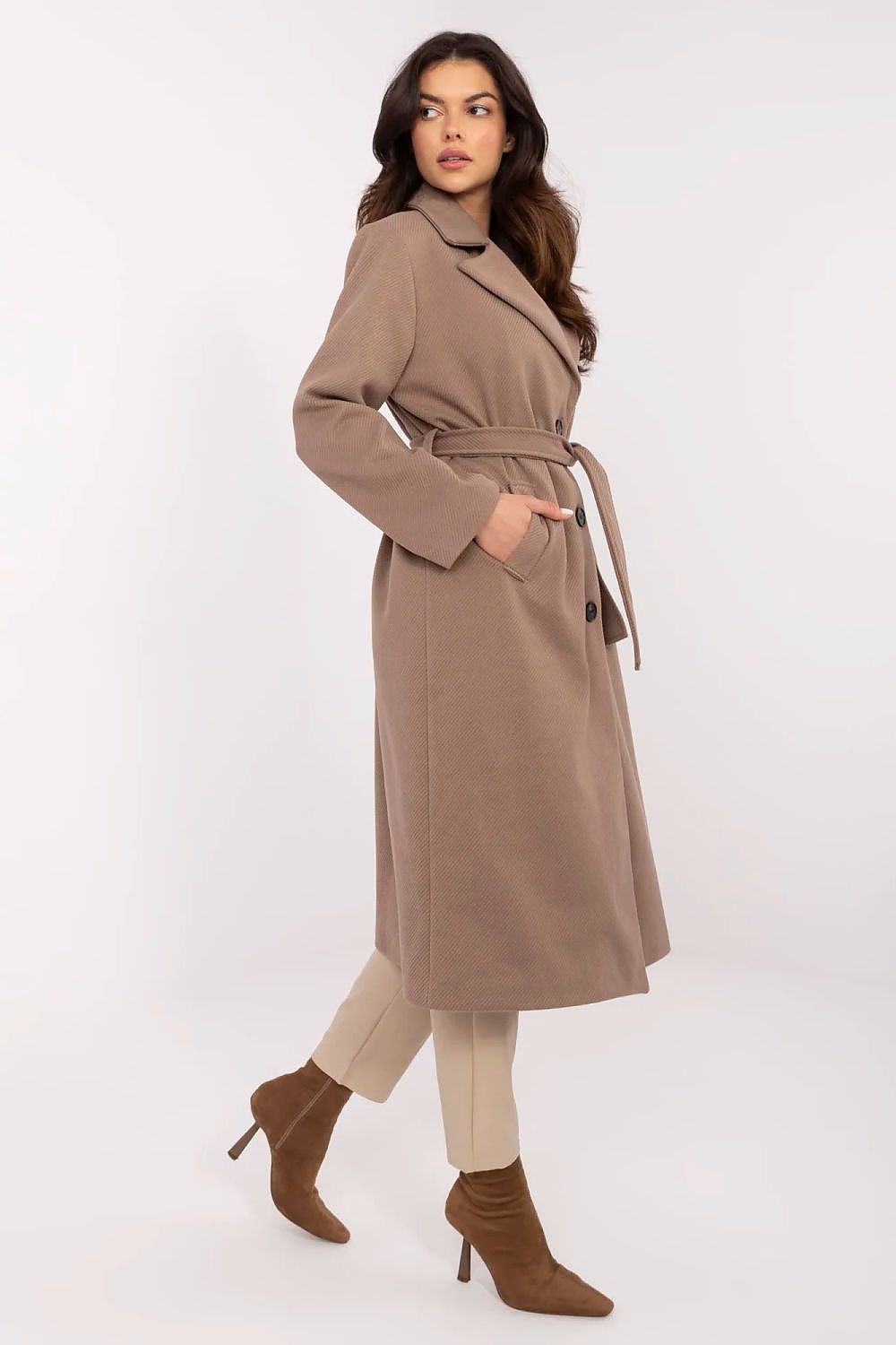   Płaszcz Damski Model MO-PL-1804.00 Dark Beige - Italy Moda 