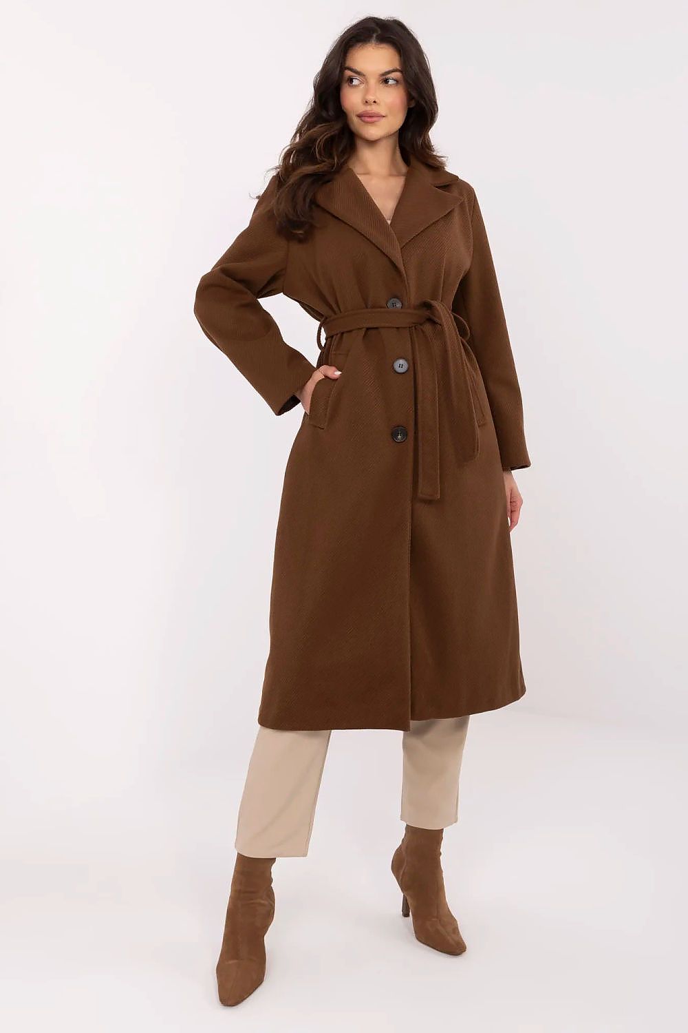   Płaszcz Damski Model MO-PL-1804.00 Brown - Italy Moda 