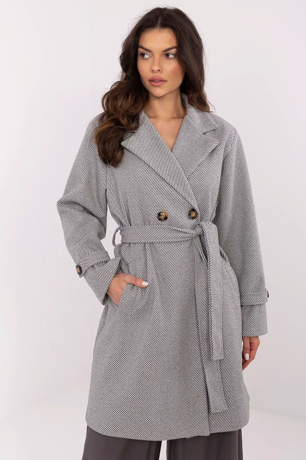   Płaszcz Damski Model MO-PL-5209.87 White/Grey - Italy Moda 