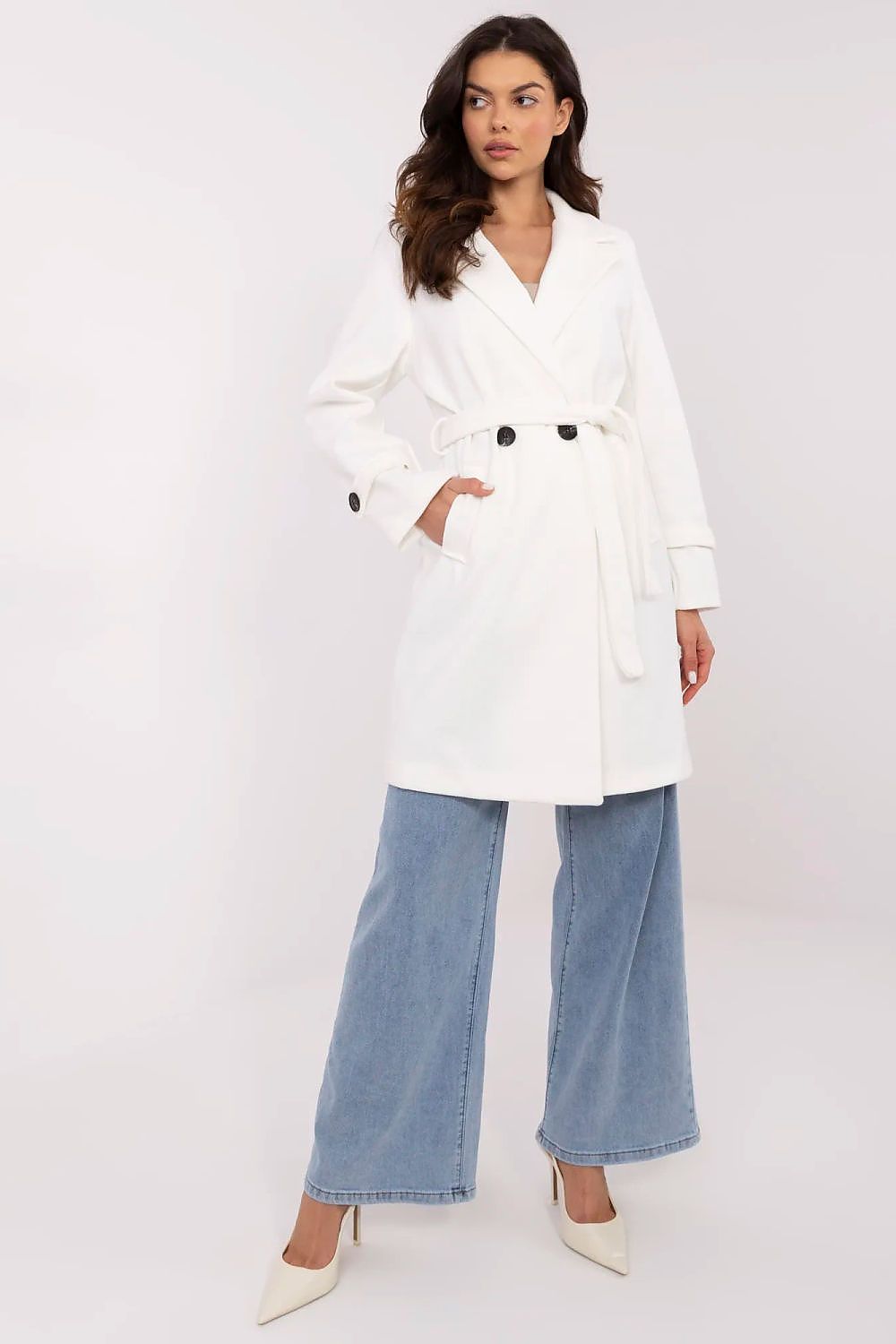   Płaszcz Damski Model MO-PL-5209.87 Ecru - Italy Moda 