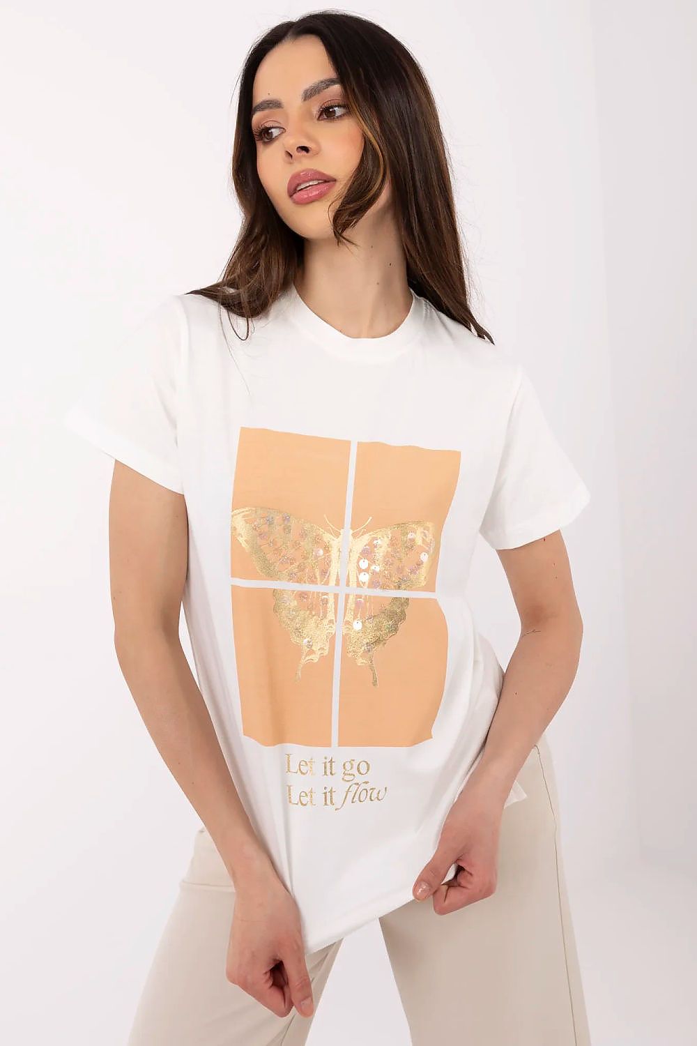   Tshirt Damski Model CLM-TS-1704.85 Ecru - Factory Price 