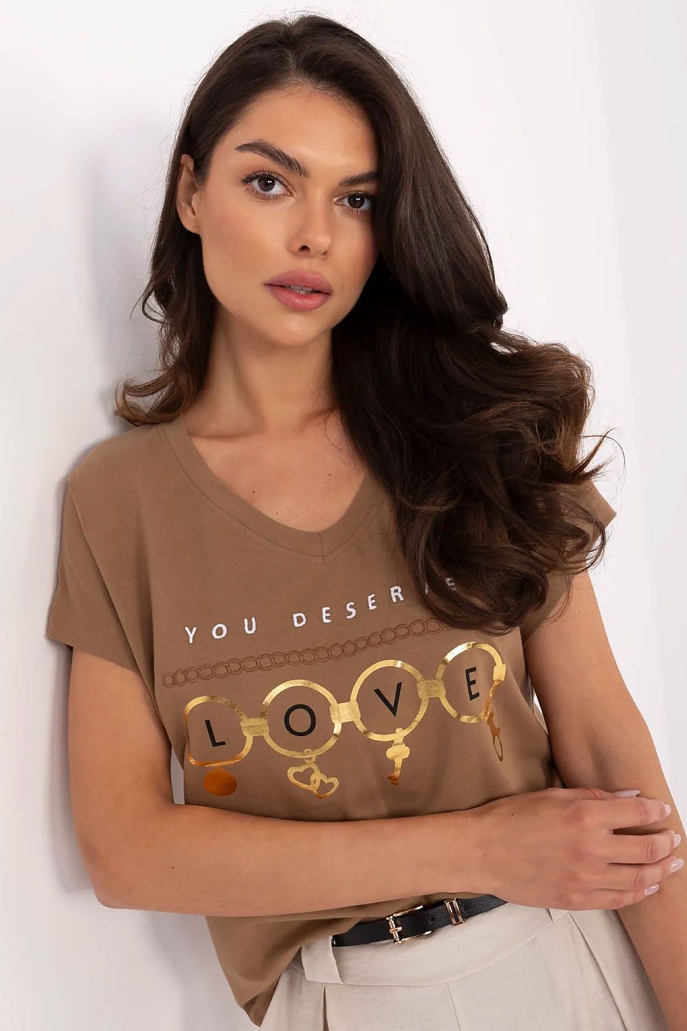   Tshirt Damski Model CLM-TS-1729.86 Light Brown - Factory Price 